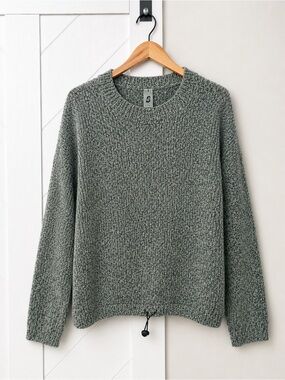 Lou & Grey Marled Sage Gray Cotton Blend Drawstring Hem Sweater Large